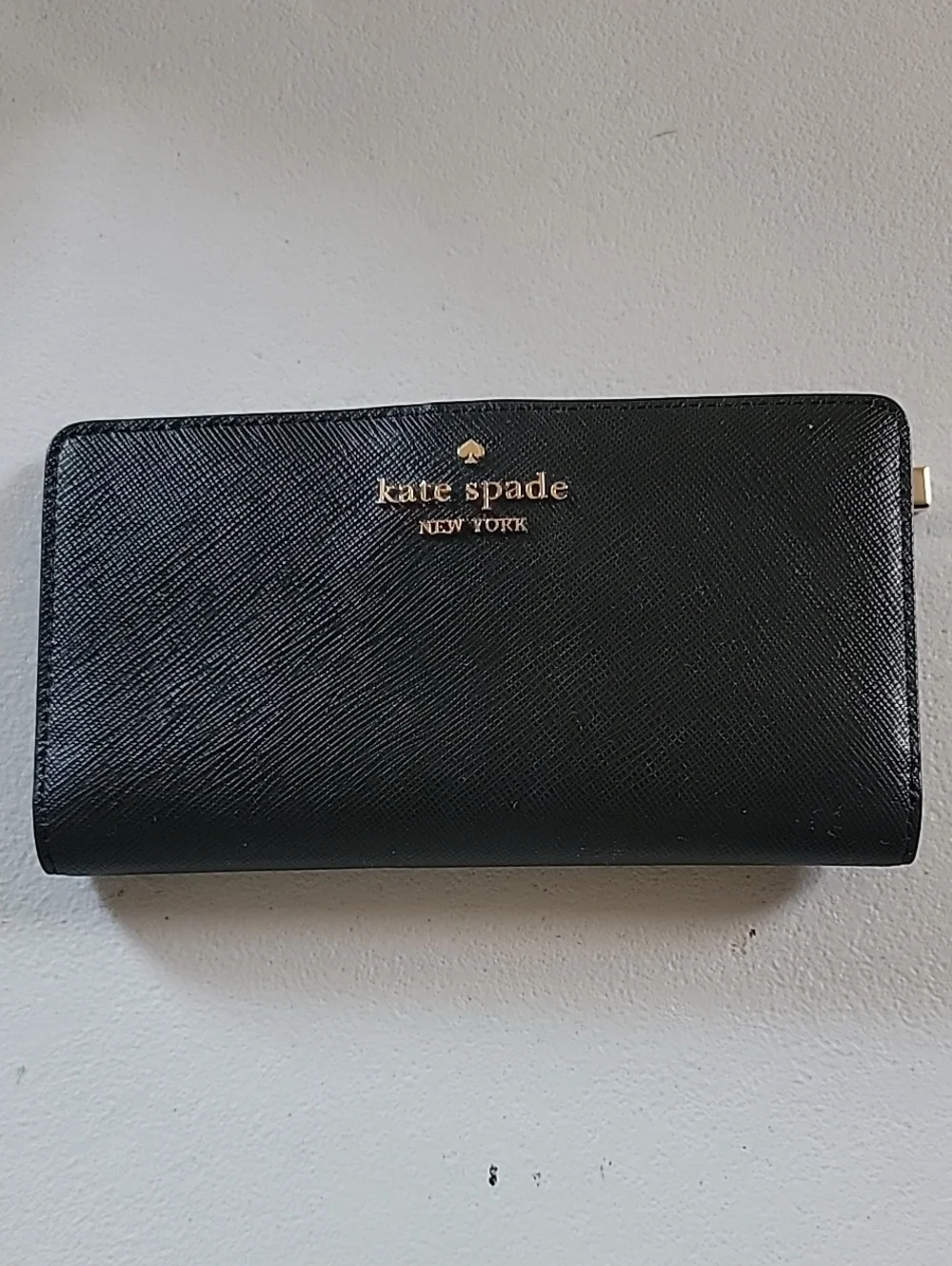 kate spade Black Saffiano Wallet with Gold Logo